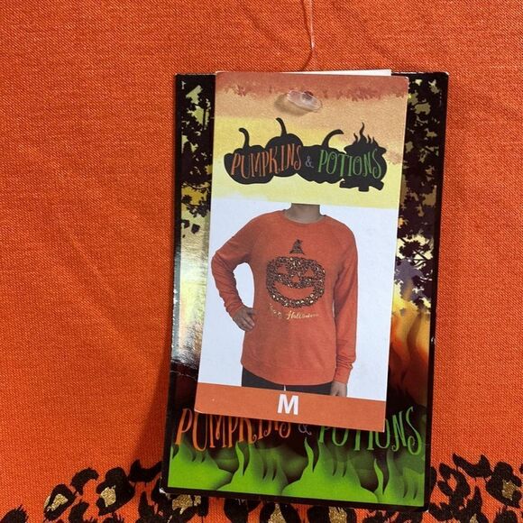 Pumpkins & Potions Happy Halloween Leopard Pumpkin Sweatshirt Orange Size M - Picture 11 of 12